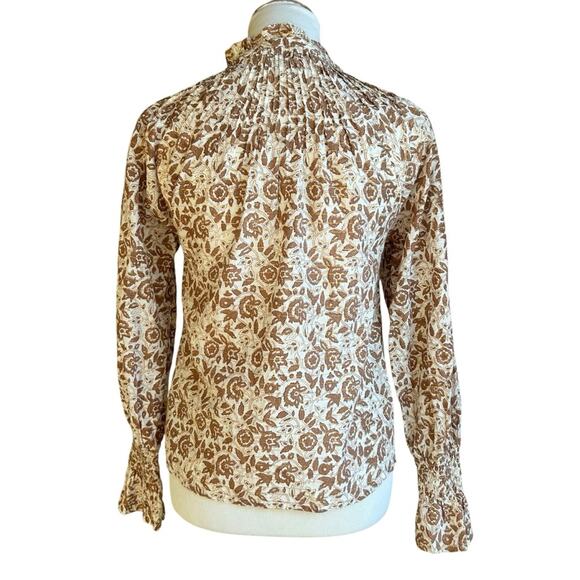Cleobella cotton floral and gold thread yoke neck blouse sz xs - Picture 3 of 8